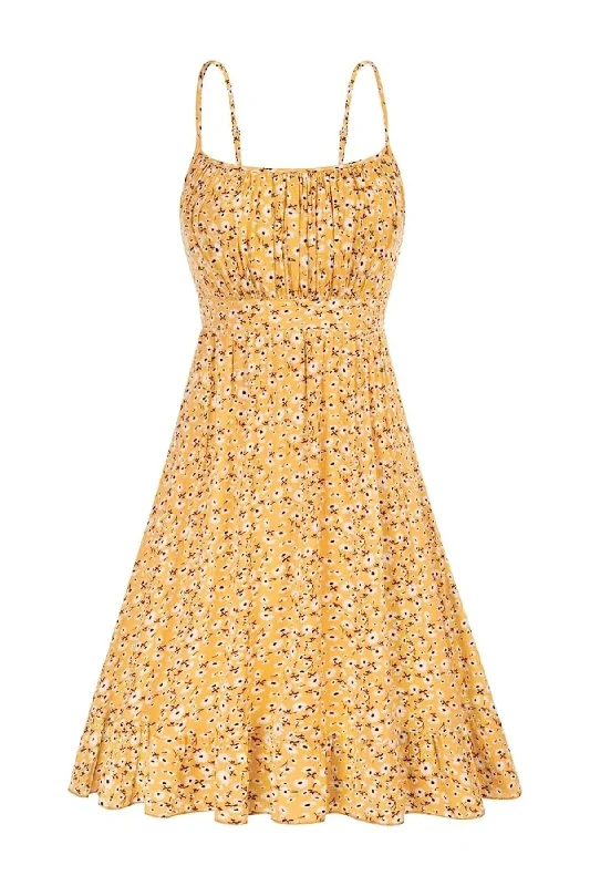 Amalfi Floral Flare Mini Dress - Yellow Elegant Satin Mini Dress