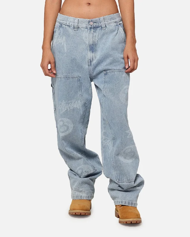 Stüssy Stock 8 Ball Carpenter Jeans Light Denim Stylish Tapered Fit Jeans