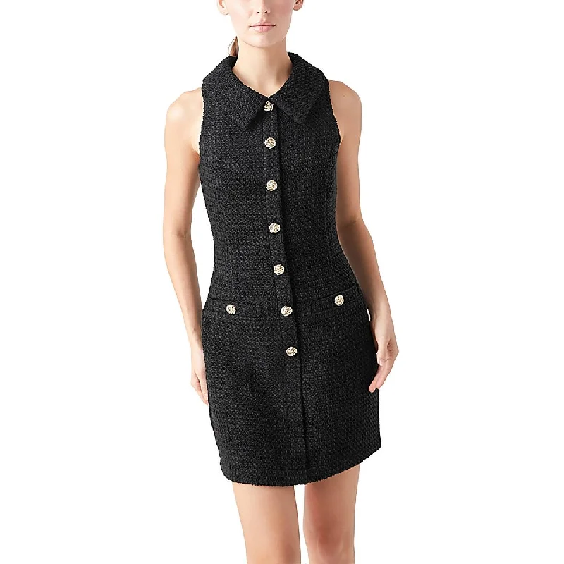 Womens Collared Tweed Mini Dress Classic Floral Mini Dress