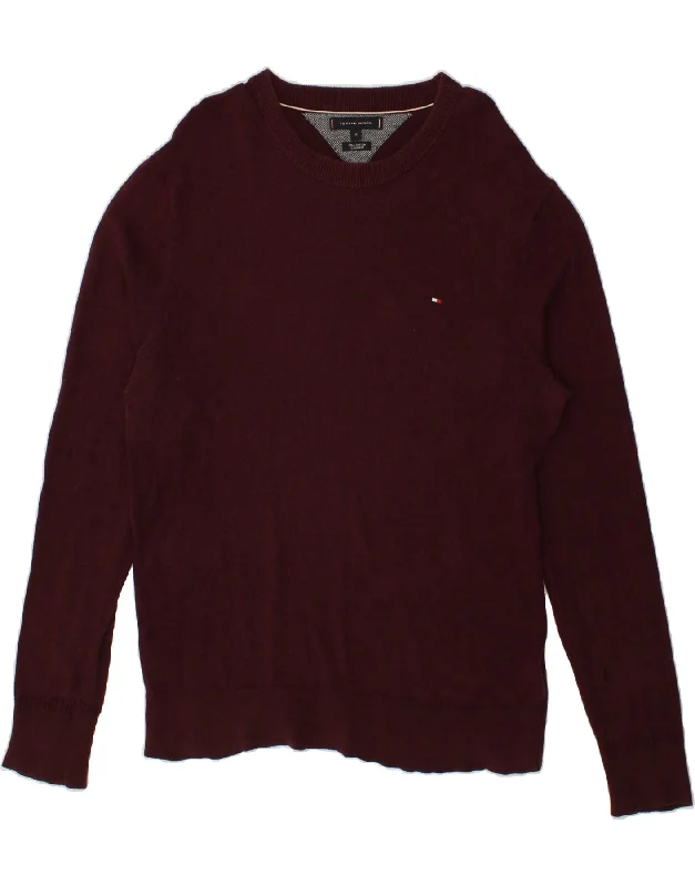 TOMMY HILFIGER Mens Crew Neck Jumper Sweater XL Maroon Cotton Lace Blend Ribbed Blend Corduroy Blend