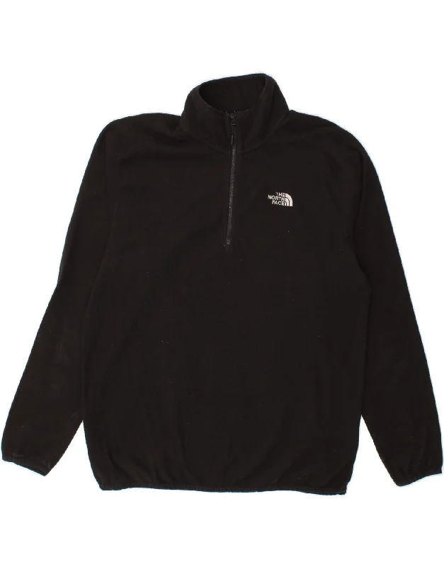 THE NORTH FACE Mens Zip Neck Fleece Jumper Large Black Polyester Plaid Sweater Polka Dot Checkered