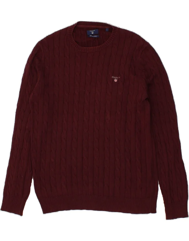 GANT Mens Boat Neck Jumper Sweater Large Burgundy Cotton Neon Metallic Matte