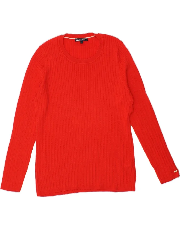 TOMMY HILFIGER Womens Boat Neck Jumper Sweater UK 14 Large Red Cotton Knit Fabric Woven Fabric Fleece Fabric