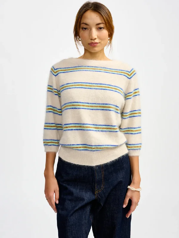 Bellerose Dature Stripe Sweater in Stripe A Cream Mint Blue Houndstooth Herringbone Solid