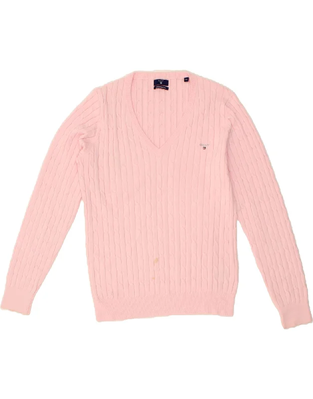 GANT Womens V-Neck Jumper Sweater UK 20 2XL Pink Cotton Lightweight Heavyweight Midweight