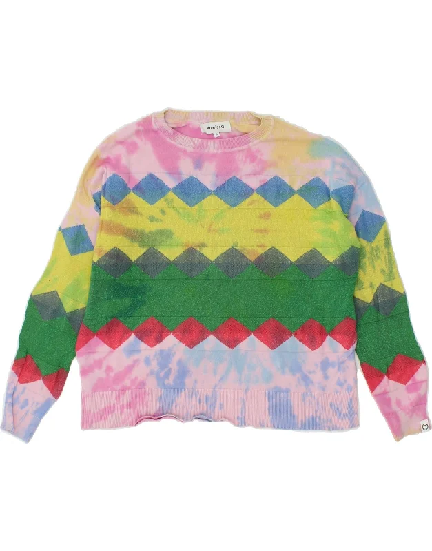 DESIGUAL Womens Crew Neck Jumper Sweater UK 14 Medium Multicoloured Boxy Sweater Fitted Sweater A-Line