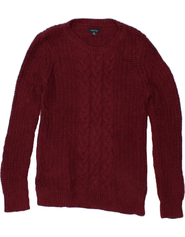 NAUTICA Mens Crew Neck Jumper Sweater Medium Burgundy Cotton Striped Floral Plaid