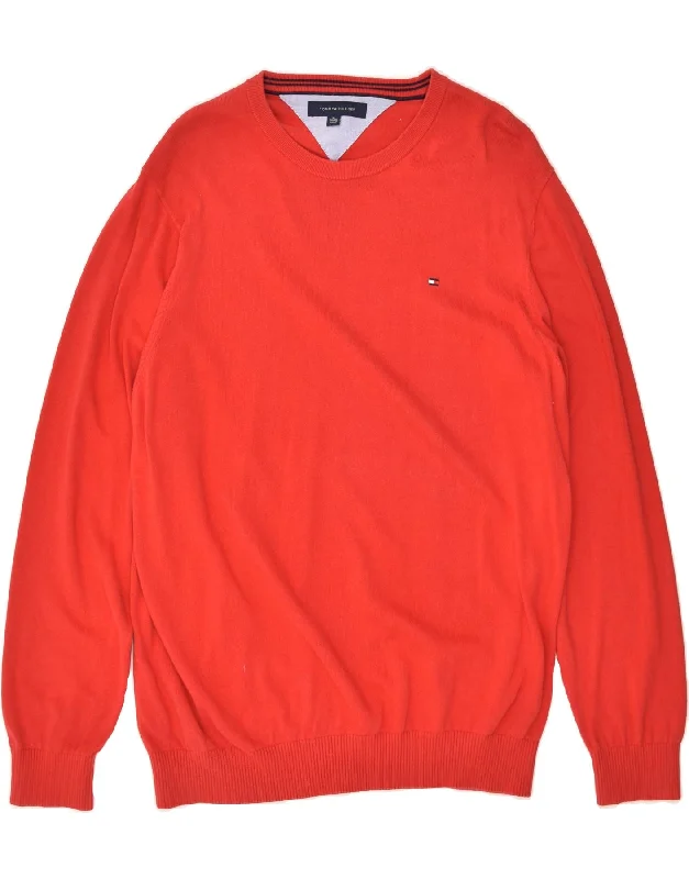 TOMMY HILFIGER Mens V-Neck Jumper Sweater XL Red Cotton Lace Blend Ribbed Blend Corduroy Blend