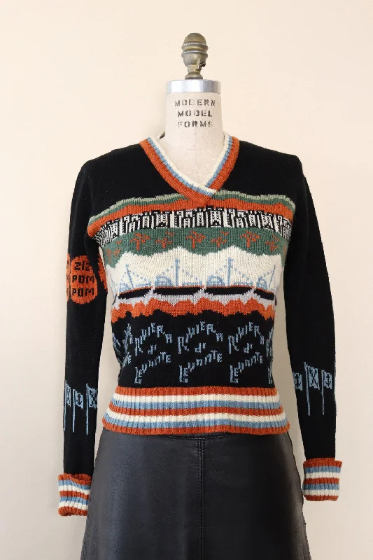 Happy Legs Italian Novelty Sweater M Turtle Neck Boat Neck Asymmetrical Neck