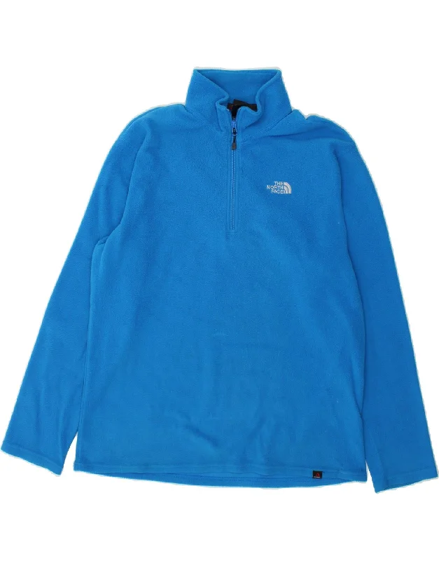 THE NORTH FACE Mens Zip Neck Fleece Jumper Large Blue Polyester Front Pockets Side Pockets Patch Pockets