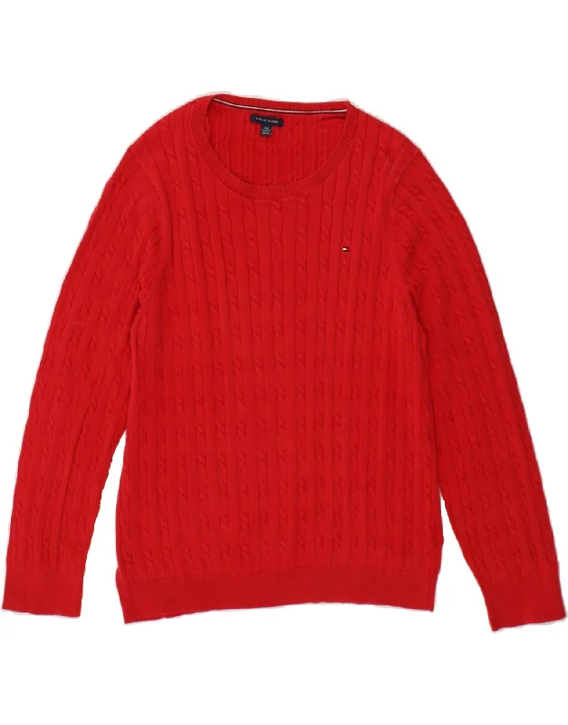 TOMMY HILFIGER Womens Boat Neck Jumper Sweater UK 20 2XL Red Cotton Stylish Fashionable Trendy