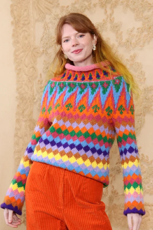 Rainbow Fair Isle Tunic Sweater XS/S Velvet Chenille Corduroy