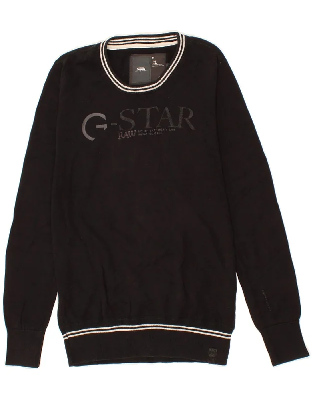 G-STAR Mens Graphic Crew Neck Jumper Sweater Medium Black Cotton Collared Crew Neck Turtle Neck