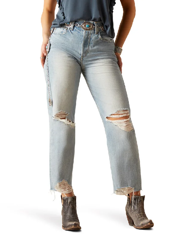 Women's Ultra High Rise Tomboy Straight Jeans Comfortable Distressed Straight-Leg Jeans