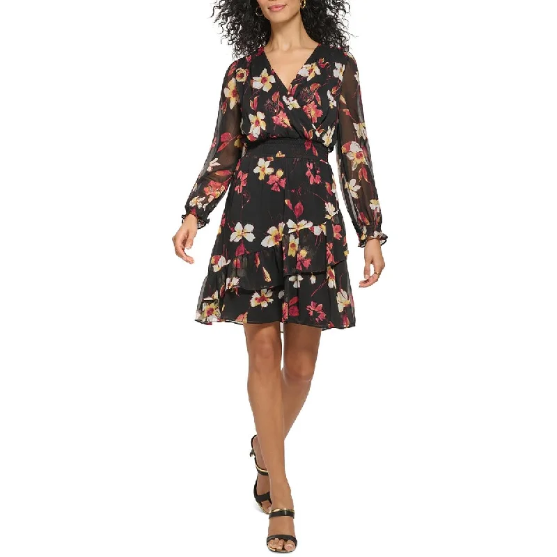 Womens Chiffon Floral Mini Dress Comfortable Boho Mini Dress