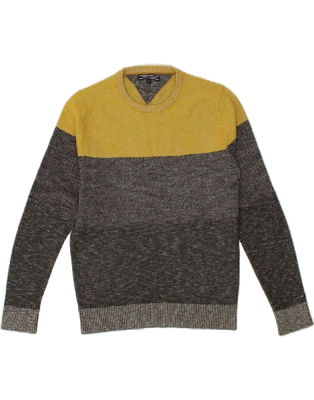 TOMMY HILFIGER Mens Crew Neck Jumper Sweater Medium Grey Colourblock Casual Formal Business