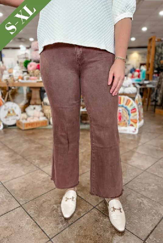 The Rowan Wide Leg Straight Jeans in Mahogany Fashionable Distressed Jeans