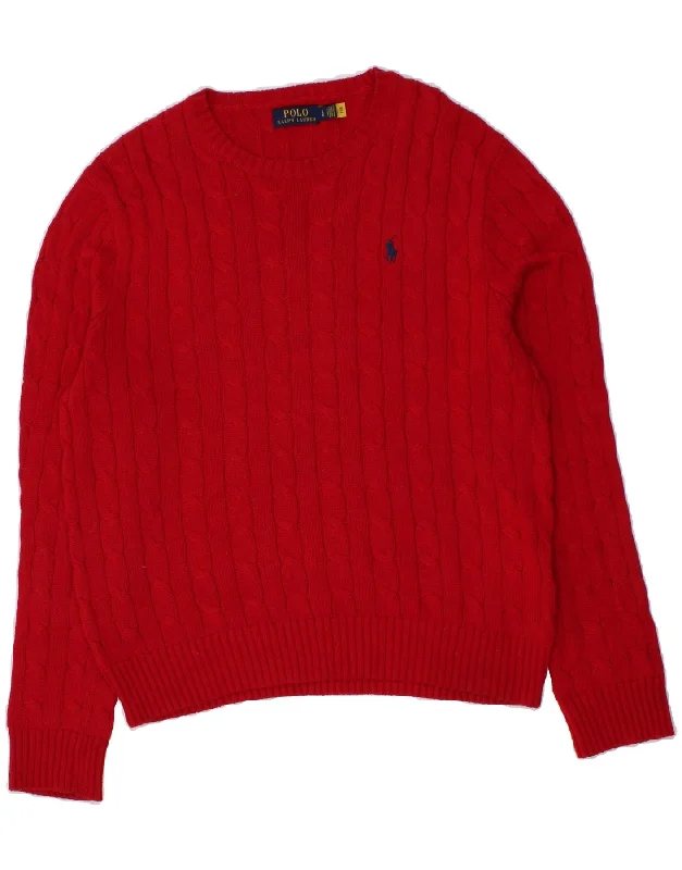 POLO RALPH LAUREN Mens Boat Neck Jumper Sweater Large Red Cotton Mesh Sweater Canvas Denim