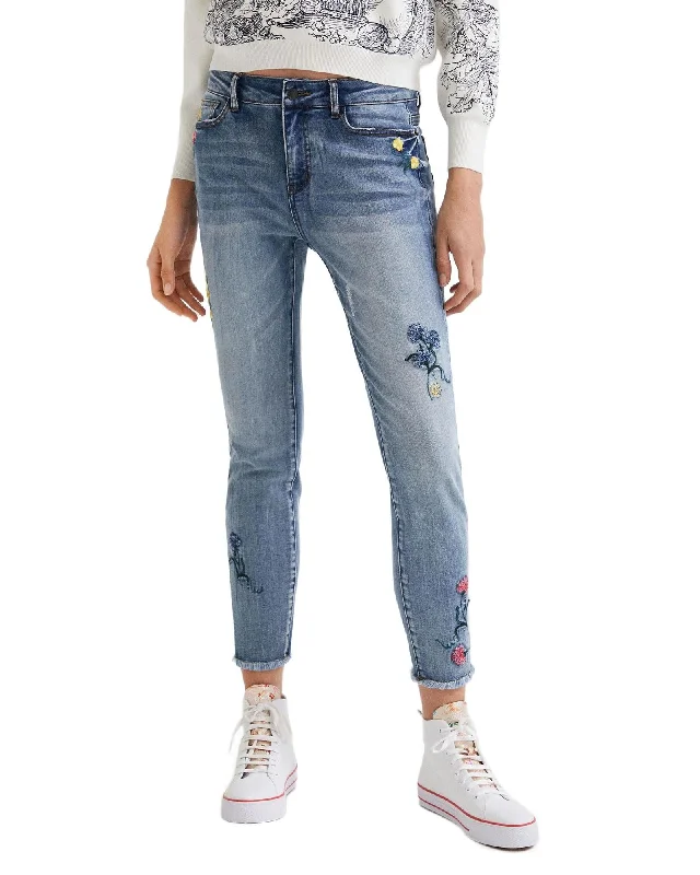 Desigual Floral Skinny Jeans for Women Comfortable Straight-Legged Denim