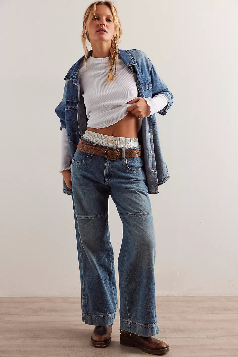 Free People We The Free Benji Relaxed Wide-Leg Jeans - SALT OF THE EARTH Fashionable Mom Jeans