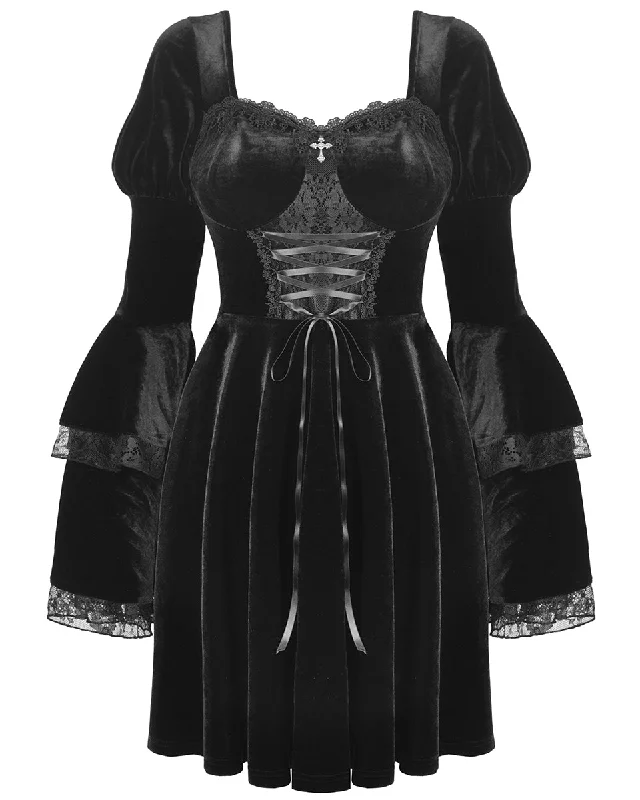 Dark In Love Bella Morte Gothic Velvet Mini Dress Casual V-Neck Mini Dress