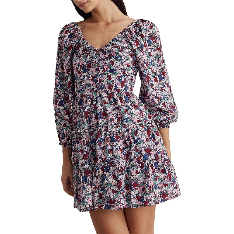 Womens Floral Tiered Mini Dress Stylish Ruffle Mini Dress