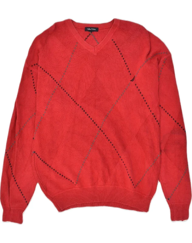 NAUTICA Mens V-Neck Jumper Sweater Large Red Cotton Wool Sweater Cotton Sweater Cashmere Sweater