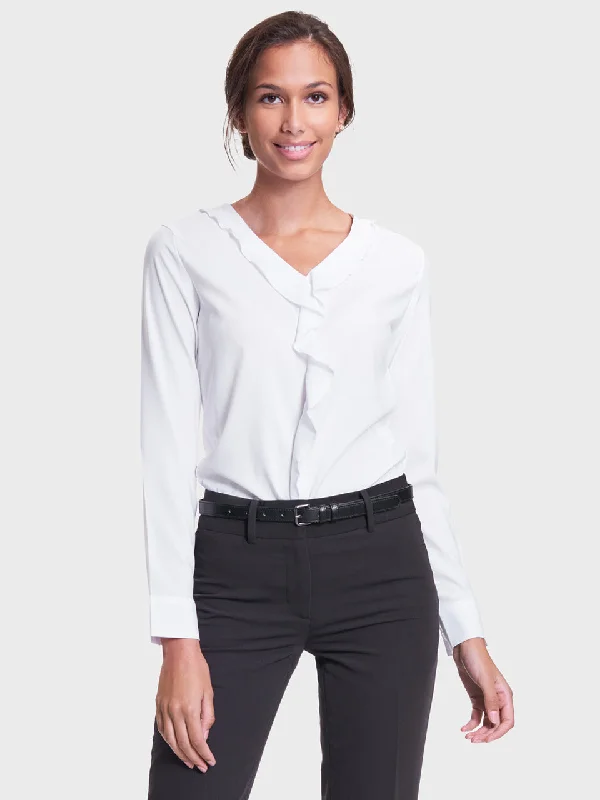 Ladies' Charlotte Blouse - White High Neck Blouse