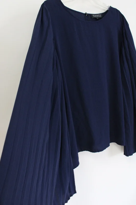 Eloquii Dark Navy Blue Blouse | 24 Soft Satin Blouse