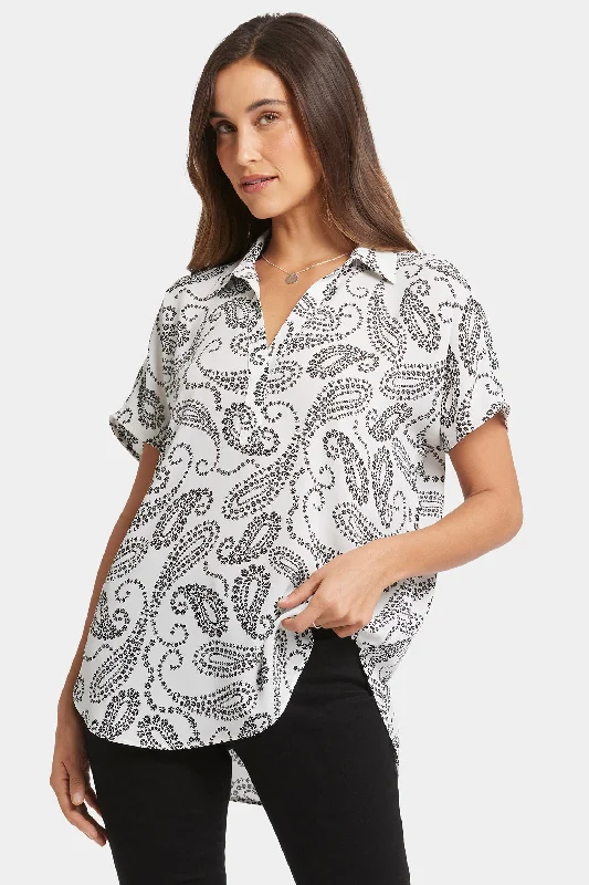 Becky Short Sleeved Blouse - Paislyn Feminine Tie Blouse