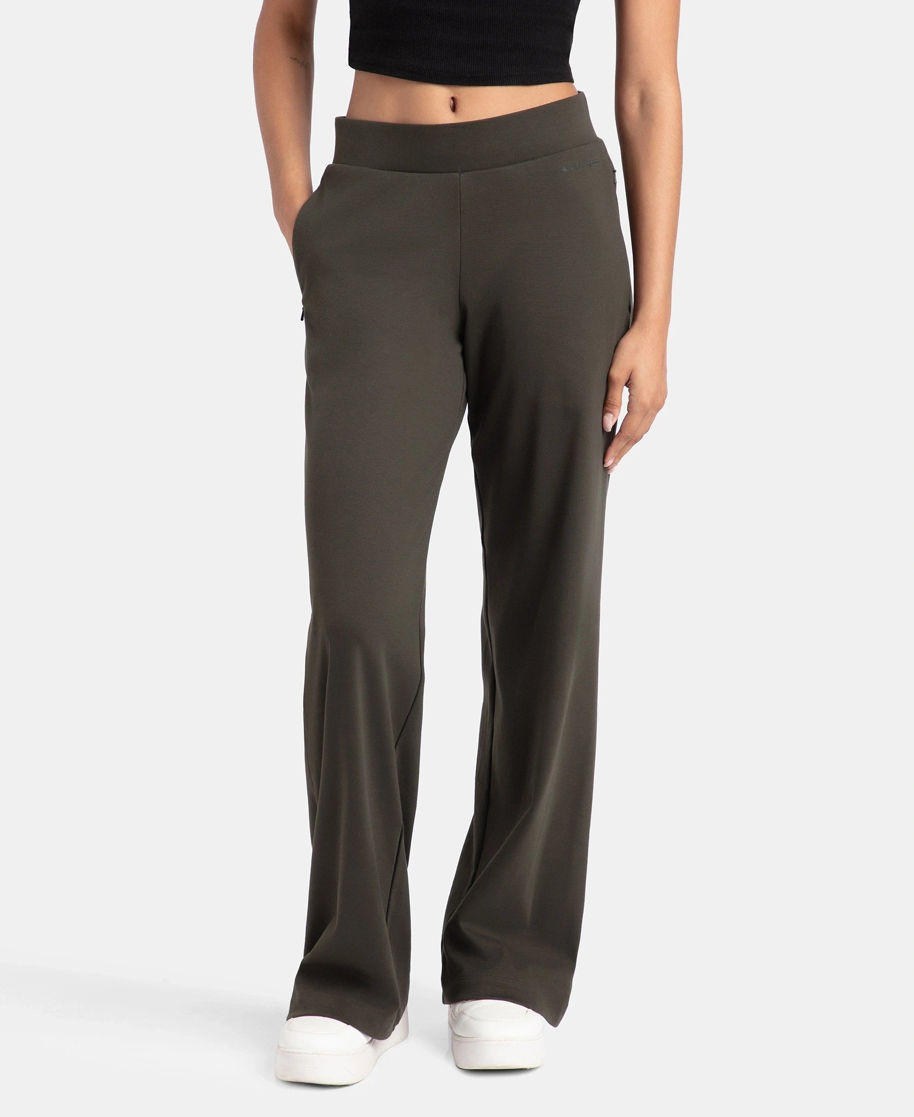 Super Combed Cotton Rich Relaxed Fit Wide Leg Pants with Zipper Pockets - Olive Lightweight Jogger Pants