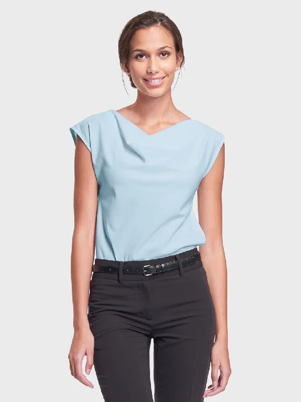 Ladies' Cowl Neck Blouse - Ice Blue Playful Puff Blouse