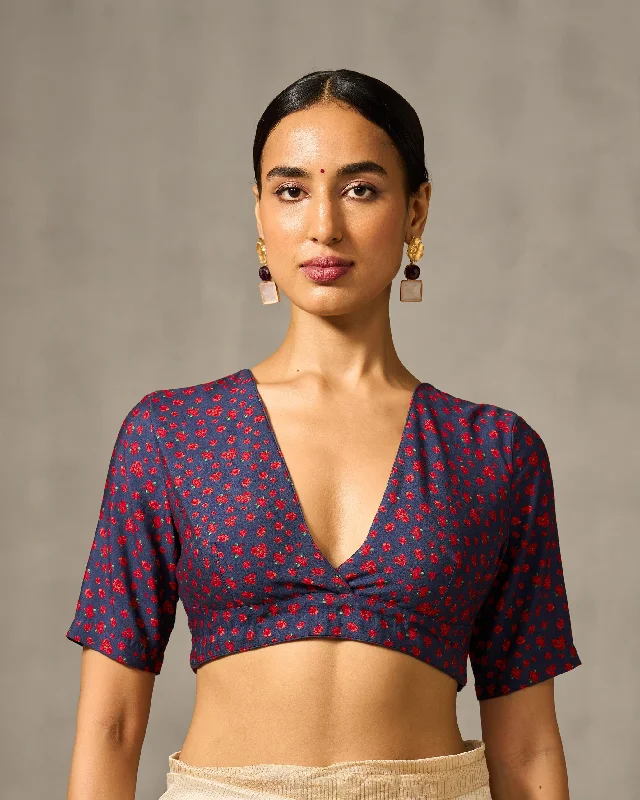 Sitara Blouse - Navy & Red Print Loose Fit Blouse