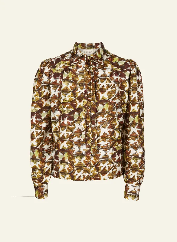 Anna - Rust Tortoiseshell Blouse Playful Puff Blouse