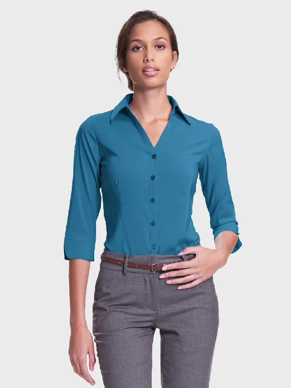 Ladies' Perfect Blouse Three Quarter Sleeve - Aquamarine Lightweight Tunic Blouse