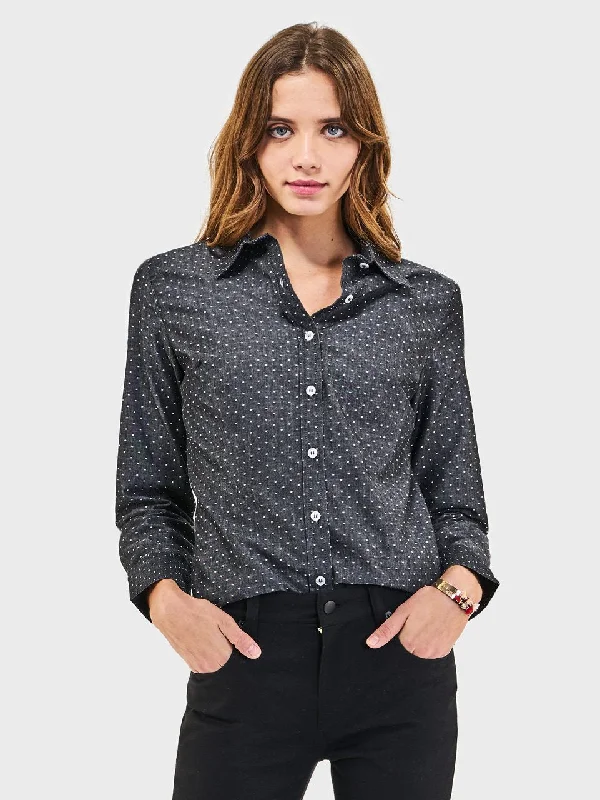 Ladies' Essential Blouse - Charcoal Chambray Dots Textured Cotton Blouse