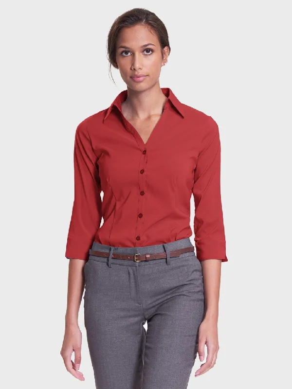 Ladies' Perfect Blouse Three Quarter Sleeve - Sunset Red Subtle Shimmer Blouse