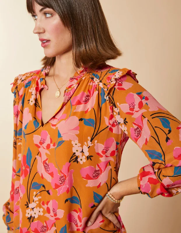 Aisley Blouse Botanic Garden Floral Stems Playful Puff Blouse