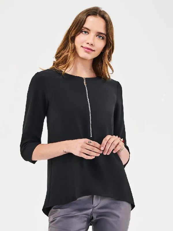 Ladies' Lina Blouse - Black Double-Layered Blouse