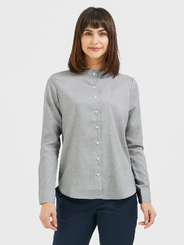 Ladies' Resort Blouse Long Sleeve - Cool Grey Soft Satin Blouse