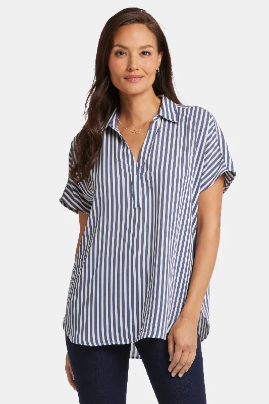 Becky Short Sleeved Blouse - Skyline Drape Neck Blouse