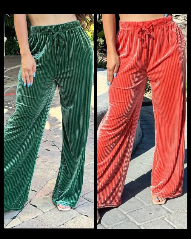 Velvet ribbed wide leg pants Trendy Palazzo Pants