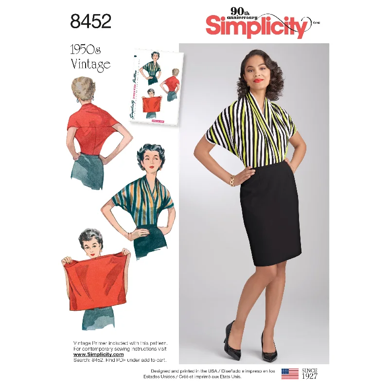 Simplicity Pattern 8452 Women’s Vintage Knit Blouse Wrap Front Blouse