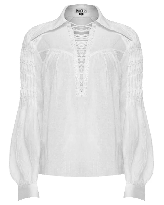 Punk Rave Womens Steampunk Pirate Blouse Top - White Elegant Silk Blouse