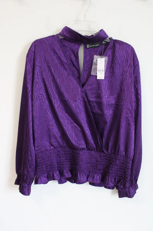 NEW New York & Co. Purple Zebra Striped Satin Blouse | XL Bell Sleeve Blouse