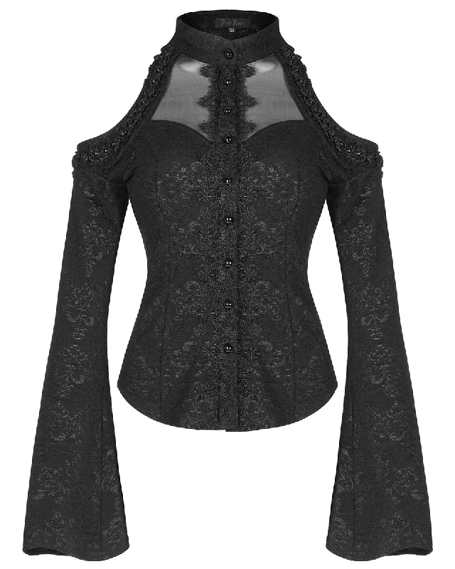 Punk Rave Womens Dark Gothic Lolita Cold Shoulder Blouse Sleeveless Summer Blouse