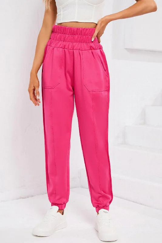 Rose Smocked Waist Jogger Pants Soft Sweatpants Style