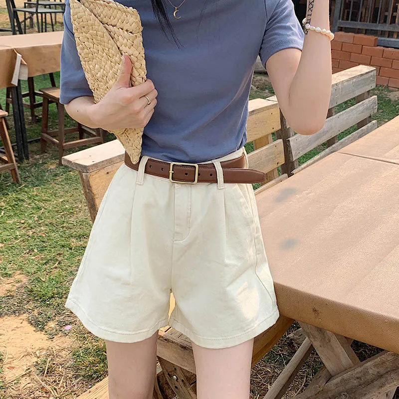 Cowboy shorts female summer high waist loose thin apricot casual solid color wild flask hot pants Cozy Lounge Pants