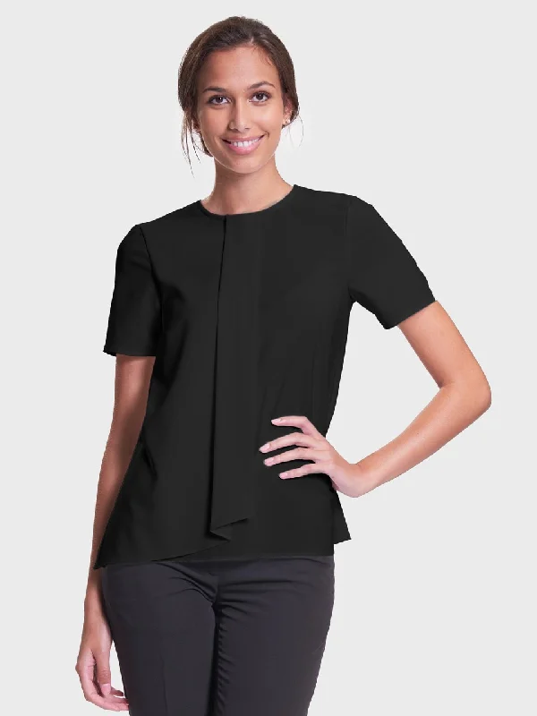 Ladies' Panel Blouse - Black Gathered Detail Blouse