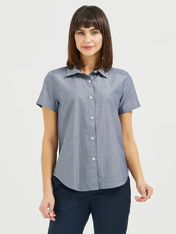 Ladies' Boyfriend Short Sleeve Blouse - Blue Chambray Short Sleeve Blouse